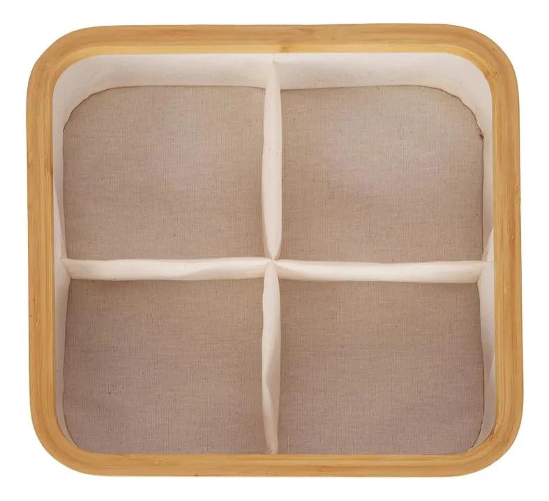 CAJA ORGANIZADORA DE TELA CON 4 DIVISIONES BEIGE 30X30X9 CM - 3