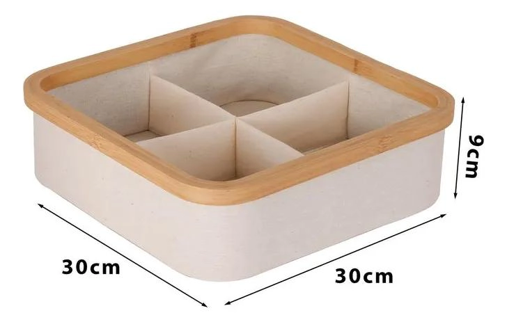 CAJA ORGANIZADORA DE TELA CON 4 DIVISIONES BEIGE 30X30X9 CM - 4