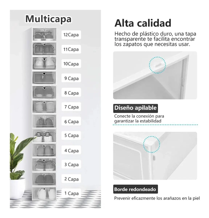 CAJA ORGANIZADORA PLEGABLE PARA ZAPATOS DE PLASTICO 12 UNIDADES - 3