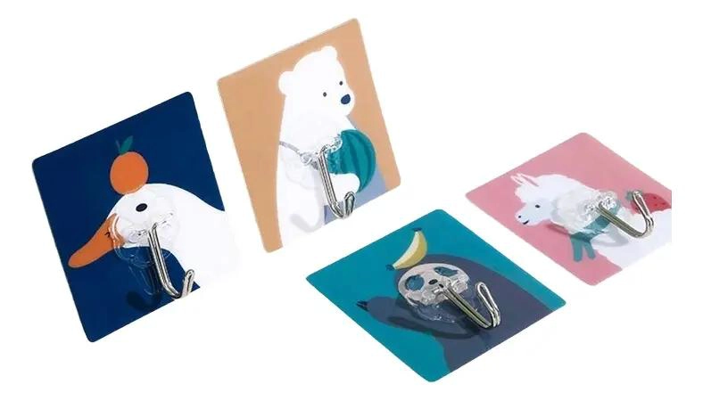 SET DE 10 GANCHOS METALICOS ADHESIVOS PARA PARED CON DISEÑO ANIMAL - 1