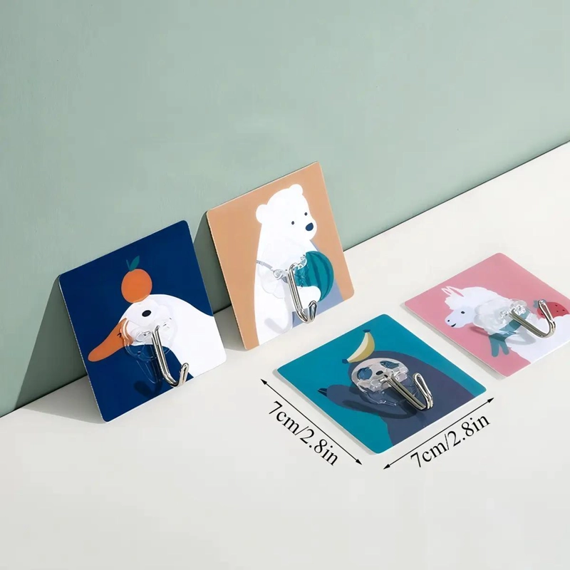 SET DE 10 GANCHOS METALICOS ADHESIVOS PARA PARED CON DISEÑO ANIMAL - 2