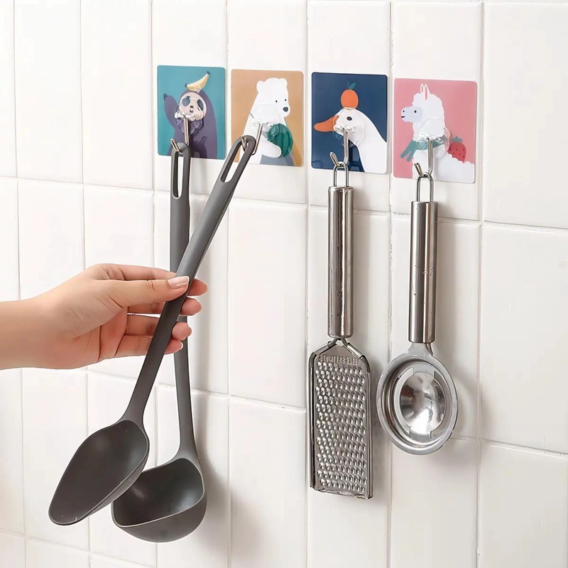SET DE 10 GANCHOS METALICOS ADHESIVOS PARA PARED CON DISEÑO ANIMAL - 3