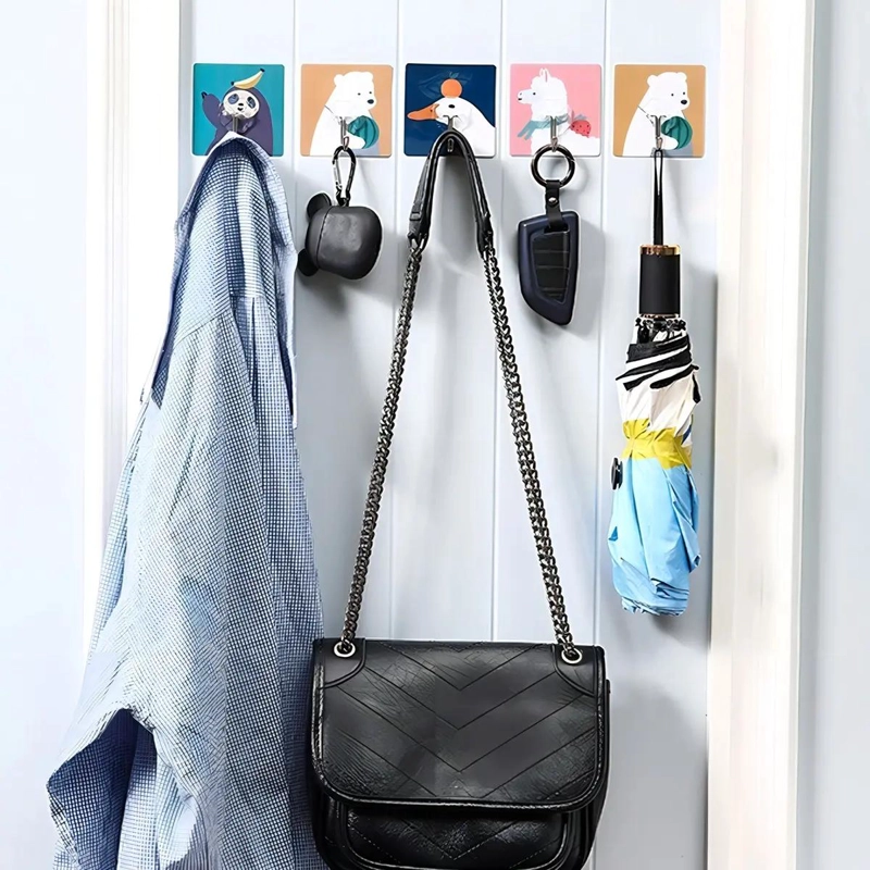 SET DE 10 GANCHOS METALICOS ADHESIVOS PARA PARED CON DISEÑO ANIMAL - 4