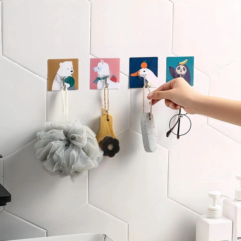 SET DE 10 GANCHOS METALICOS ADHESIVOS PARA PARED CON DISEÑO ANIMAL - 5