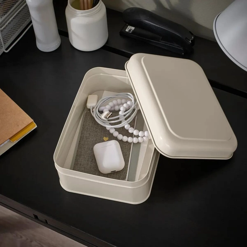 CAJA ORGANIZADORA DE METAL CON TAPA BEIGE 22X16X8 CM - 4