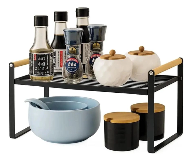 ORGANIZADOR PARA GABINETES DE COCINA MULTIUSO DE 1 NIVEL EN MADERA Y ACERO - 1