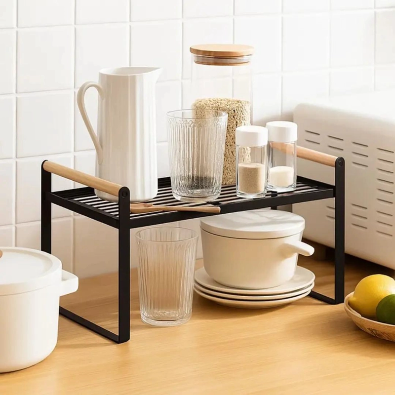 ORGANIZADOR PARA GABINETES DE COCINA MULTIUSO DE 1 NIVEL EN MADERA Y ACERO - 3