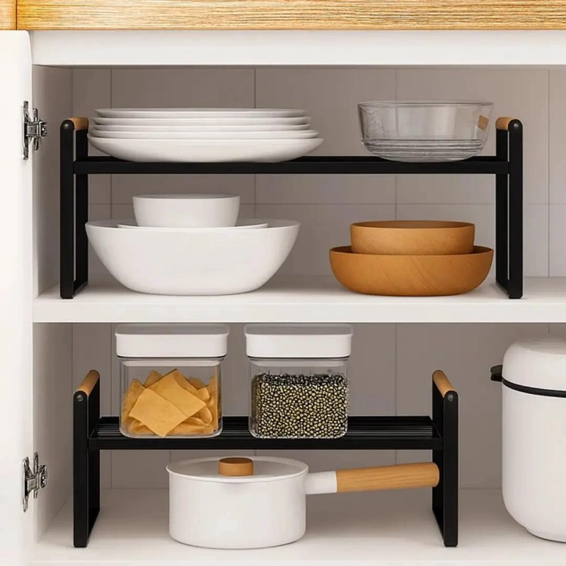 ORGANIZADOR PARA GABINETES DE COCINA MULTIUSO DE 1 NIVEL EN MADERA Y ACERO - 4