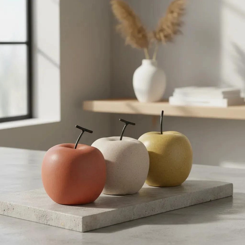 SET DE 3 MANZANAS DECORATIVAS DE CERAMICA PORCELANA COLOR MATE ELEGANTE - 1