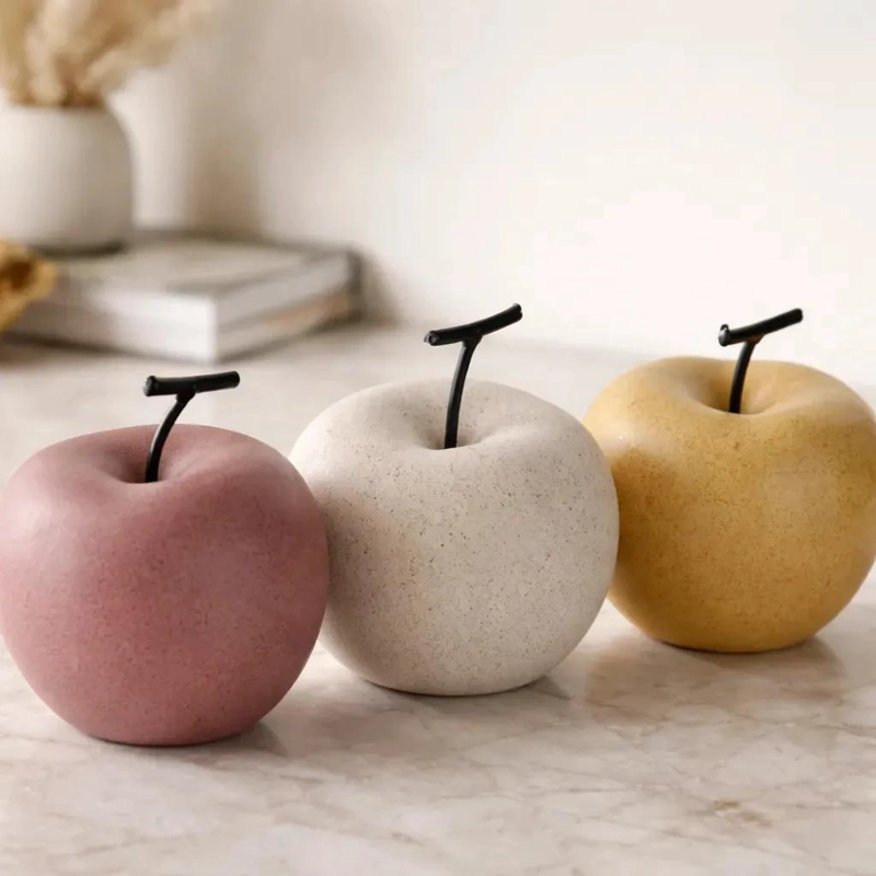 SET DE 3 MANZANAS DECORATIVAS DE CERAMICA PORCELANA COLOR MATE ELEGANTE - 2