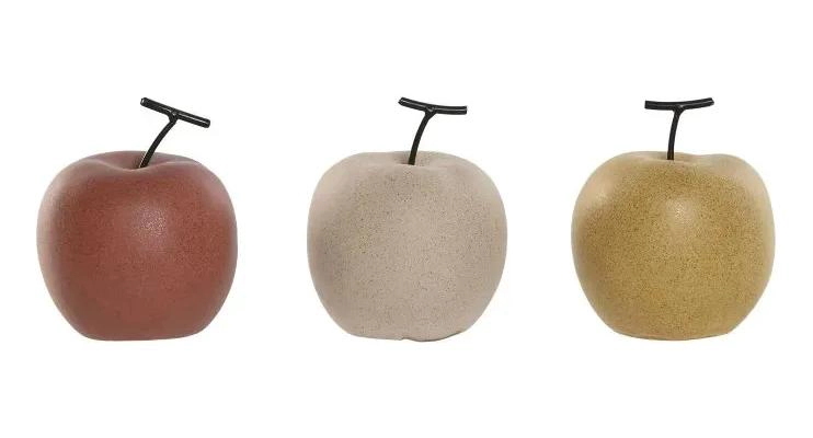 SET DE 3 MANZANAS DECORATIVAS DE CERAMICA PORCELANA COLOR MATE ELEGANTE - 5