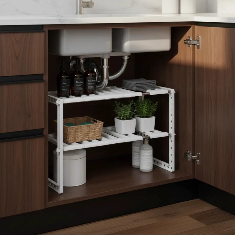 CAJA ORGANIZADORA CON 3 REPISAS AJUSTABLES PARA COCINA Y BAÑO - 1