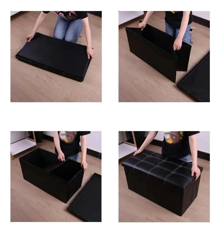 BANQUETA BAUL PLEGABLE CON TAPIZADO EN CUERO SINTE TICO NEGRO Y DIMENSIONES 76X38 - 2