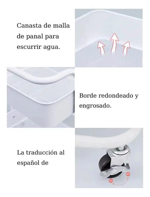 CARRITO ORGANIZADOR DE COCINA CON RUEDAS Y TRES NIVELES METALICOS - 4