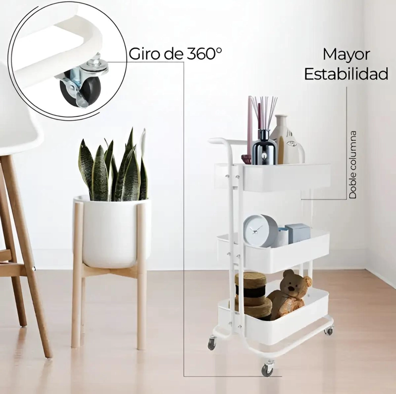 CARRITO ORGANIZADOR DE COCINA CON RUEDAS Y TRES NIVELES METALICOS - 5