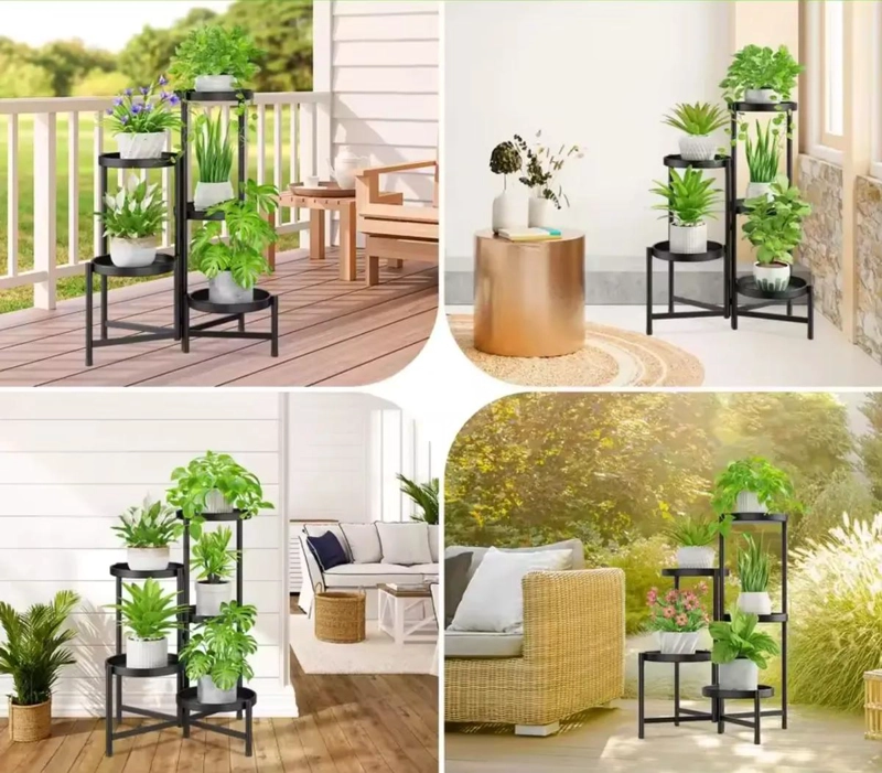 SET ORGANIZADOR CON 4 PEDESTALES Y PORTA MACETERO DESMONTABLE COLOR NEGRO - 2