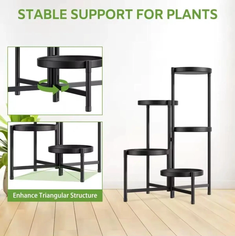 SET ORGANIZADOR CON 4 PEDESTALES Y PORTA MACETERO DESMONTABLE COLOR NEGRO - 3