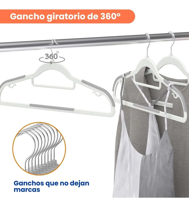 SET DE 30 COLGADORES ANTIDESLIZANTES PARA ROPA COLOR BEIGE - 4