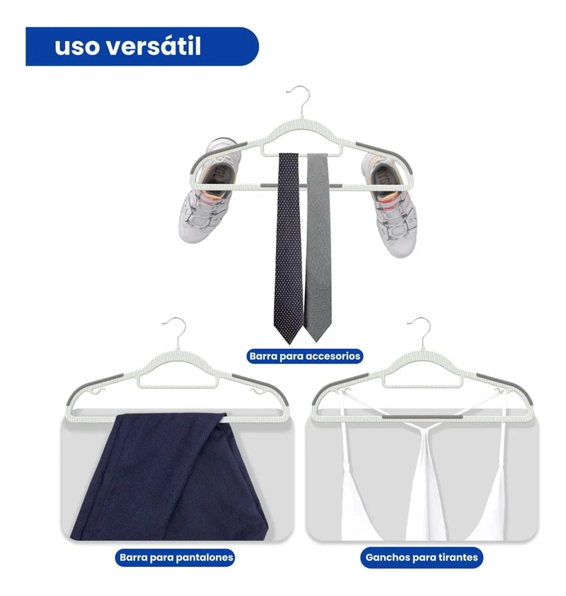 SET DE 30 COLGADORES ANTIDESLIZANTES PARA ROPA COLOR BEIGE - 5