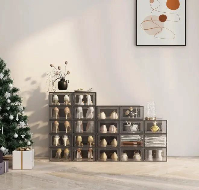 SET DE 4 CAJAS ORGANIZADORAS APILABLES PARA ZAPATOS CON ESTRUCTURA FIRME - 3