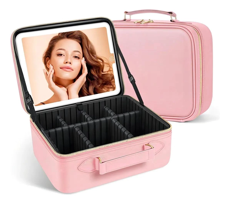 ESTUCHE ORGANIZADOR PARA MAQUILLAJE CON ESPEJO Y LUZ LED PARA VIAJES - 1