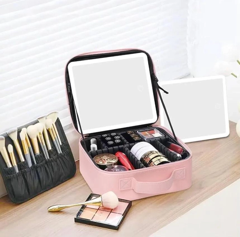 ESTUCHE ORGANIZADOR PARA MAQUILLAJE CON ESPEJO Y LUZ LED PARA VIAJES - 2