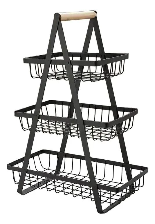 ORGANIZADOR METALICO NEGRO DE 3 NIVELES PARA COCINA Y FRUTAS - 1