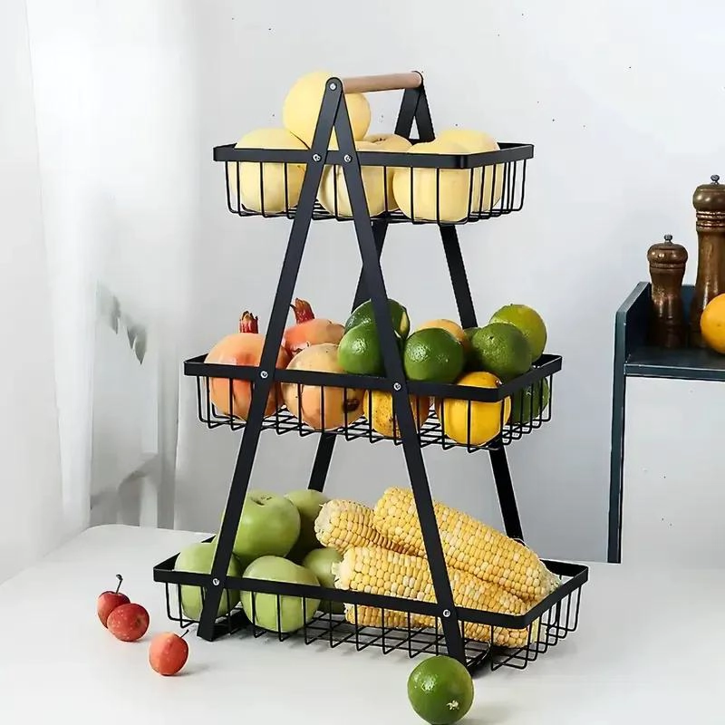 ORGANIZADOR METALICO NEGRO DE 3 NIVELES PARA COCINA Y FRUTAS - 2