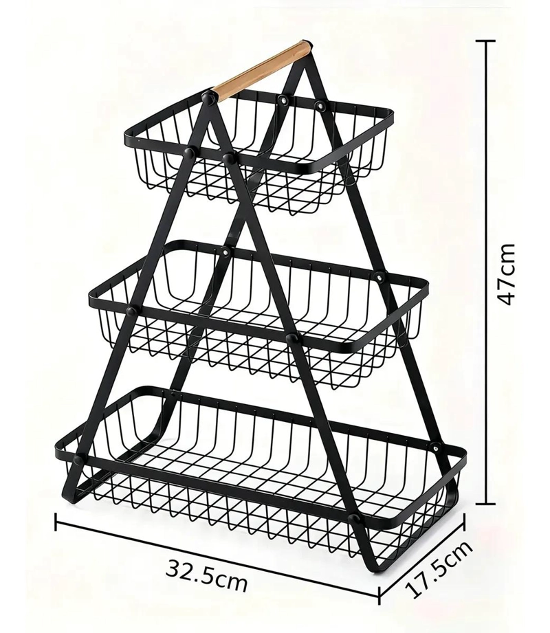 ORGANIZADOR METALICO NEGRO DE 3 NIVELES PARA COCINA Y FRUTAS - 5