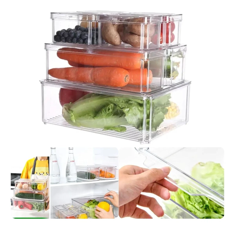SET DE 7 CONTENEDORES CON TAPA PARA ORGANIZAR REFRIGERADOR Y COCINA - 2
