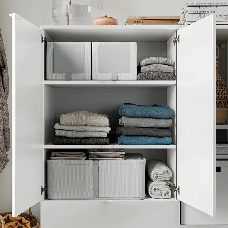 CAJA ORGANIZADORA APILABLE PARA ROPA CON DISEÑO DE RAYAS Y TELA RESISTENTE - 4