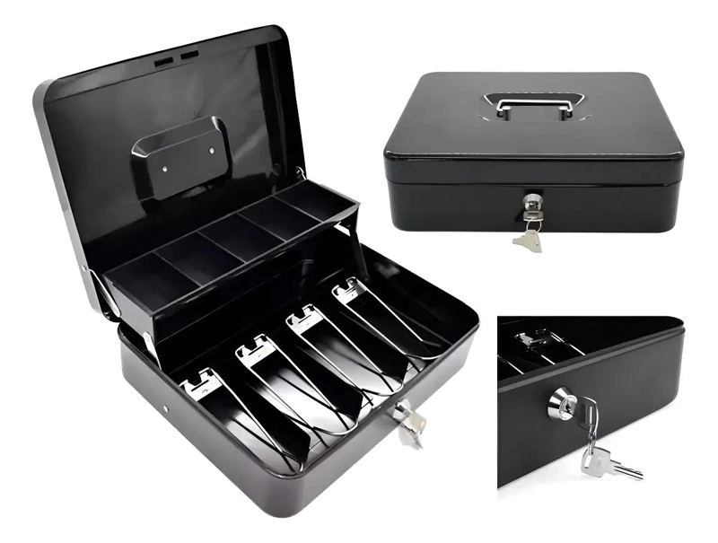 CAJA ORGANIZADORA PARA DINERO CON LLAVE DE SEGURIDAD COLOR NEGRO - 1