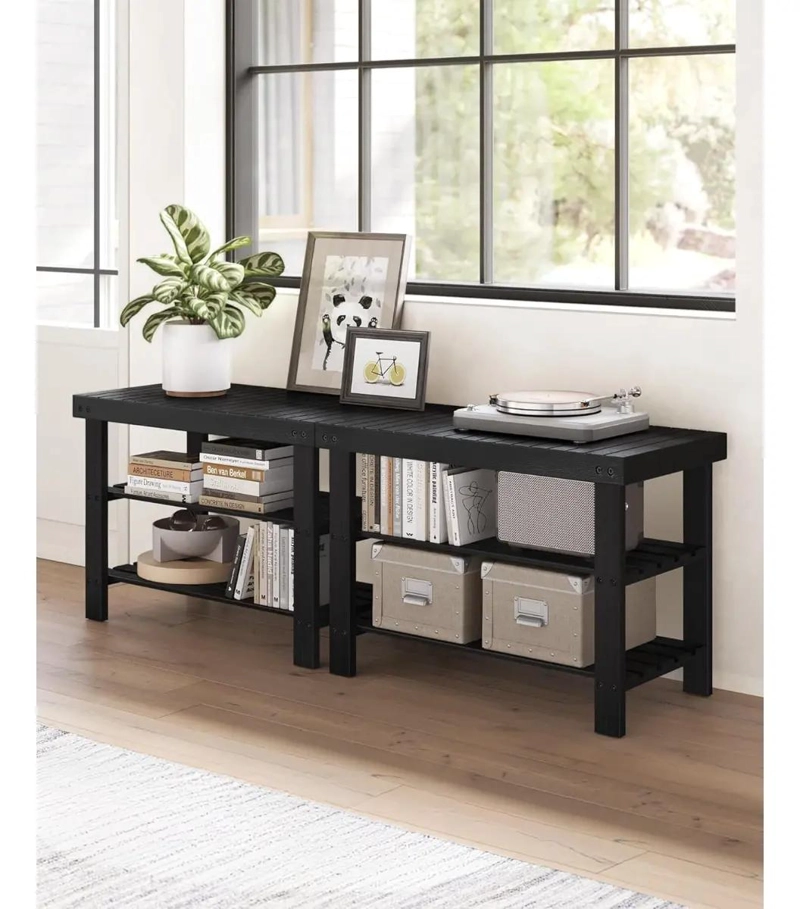 BANQUETA ZAPATERO DE BAMBU COLOR NEGRO CON ALMACENAMIENTO - 3
