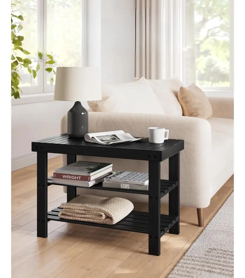 BANQUETA ZAPATERO DE BAMBU COLOR NEGRO CON ALMACENAMIENTO - 4