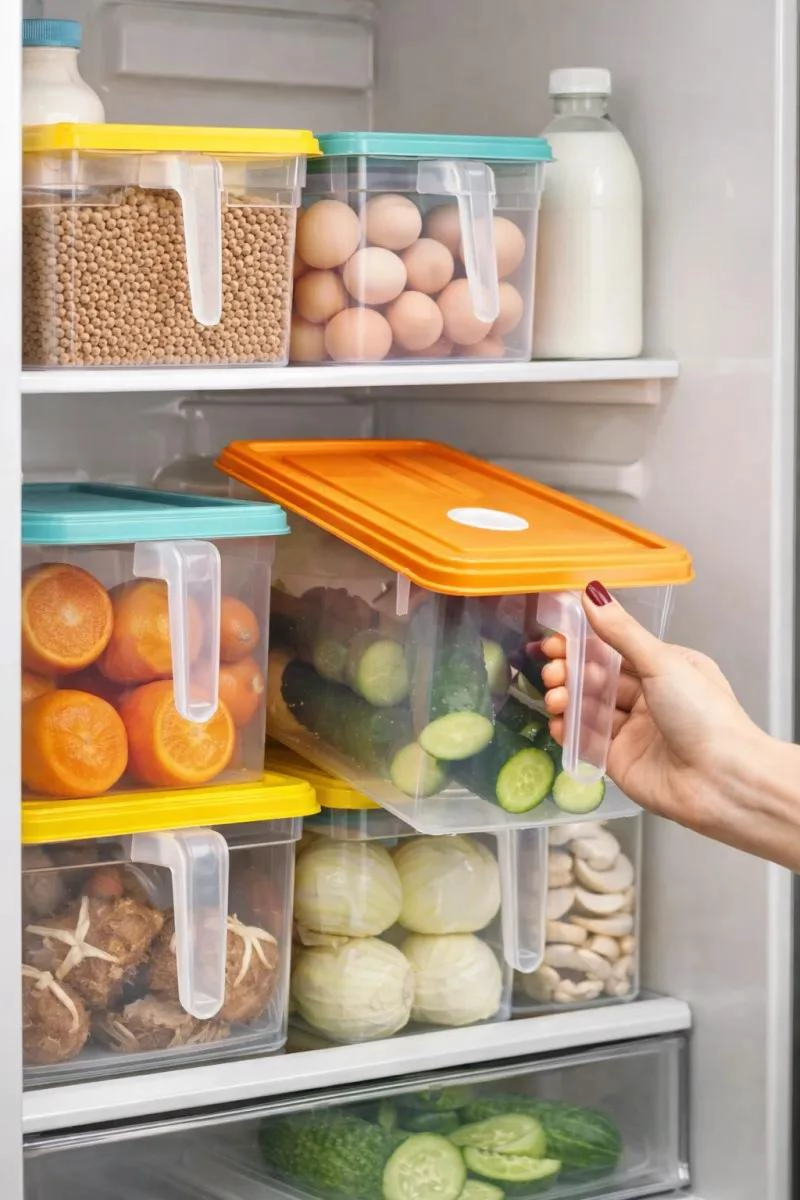 CAJA ORGANIZADORA PARA REFRIGERADOR CON TAPA Y MANGO PRACTICO - 4