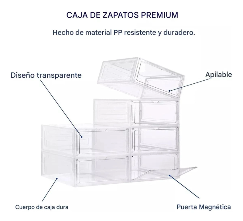 SET DE 2 CAJAS APILABLES ACRILICAS PARA ALMACENAMIENTO DE ZAPATOS - 4