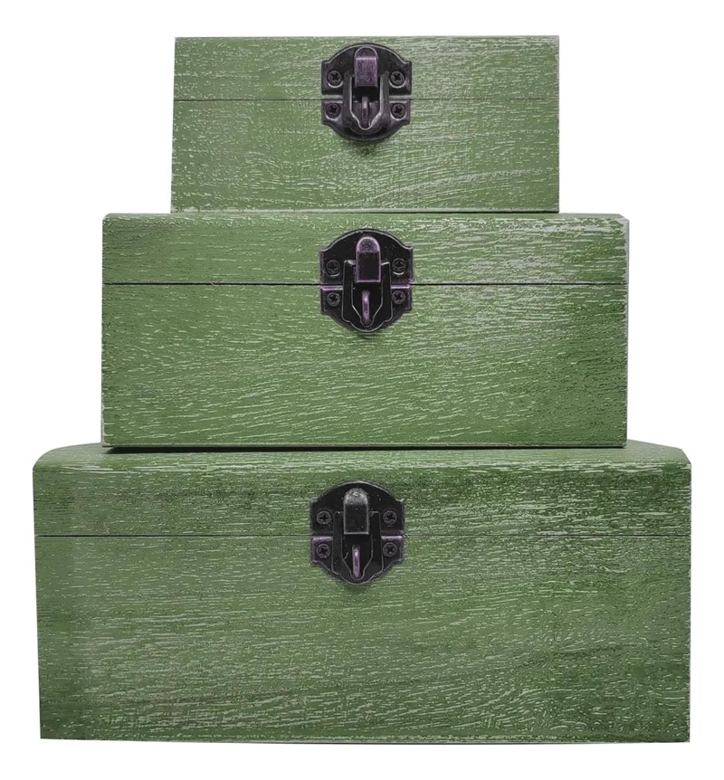 SET DE 3 ORGANIZADORES DE MADERA EN TONOS VERDES PARA ALMACENAJE - 1