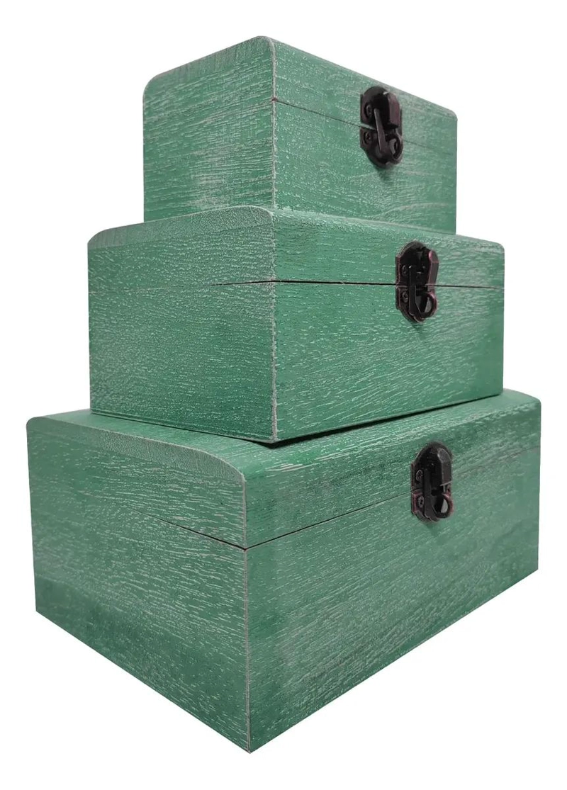 SET DE 3 ORGANIZADORES DE MADERA EN TONOS VERDES PARA ALMACENAJE - 2