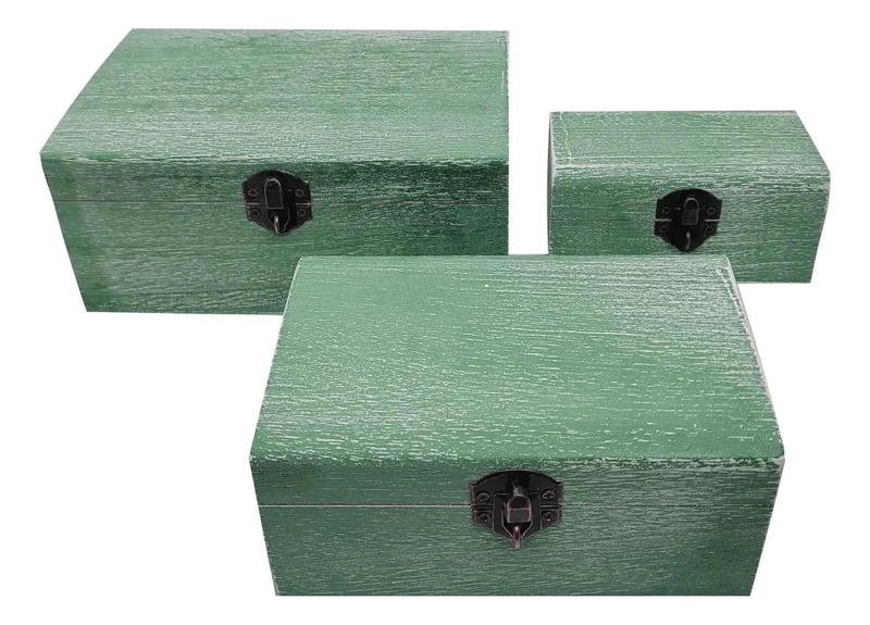 SET DE 3 ORGANIZADORES DE MADERA EN TONOS VERDES PARA ALMACENAJE - 3