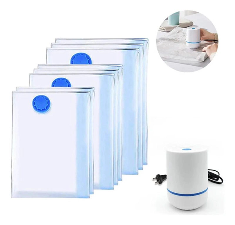 SET DE 8 BOLSAS ORGANIZADORAS AL VACIO CON BOMBA ELE CTRICA PARA AHORRO DE ESPACI - 1