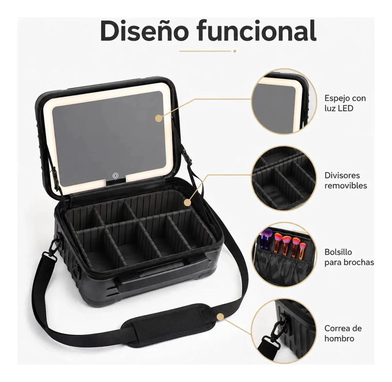 ORGANIZADOR PARA MAQUILLAJE CON ESPEJO LED REGULABLE Y COMPARTIMENTOS - 4