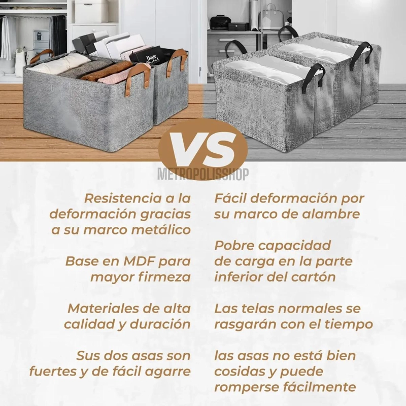 SET DE 4 CAJAS ORGANIZADORAS PLEGABLES PARA ROPA CON ASAS RESISTENTES - 3