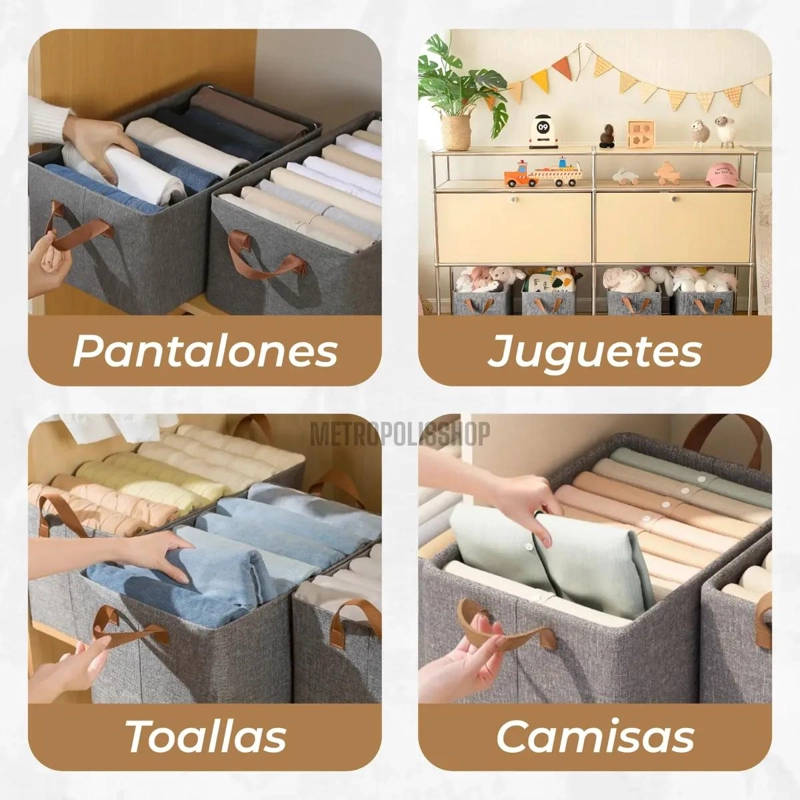 SET DE 4 CAJAS ORGANIZADORAS PLEGABLES PARA ROPA CON ASAS RESISTENTES - 4