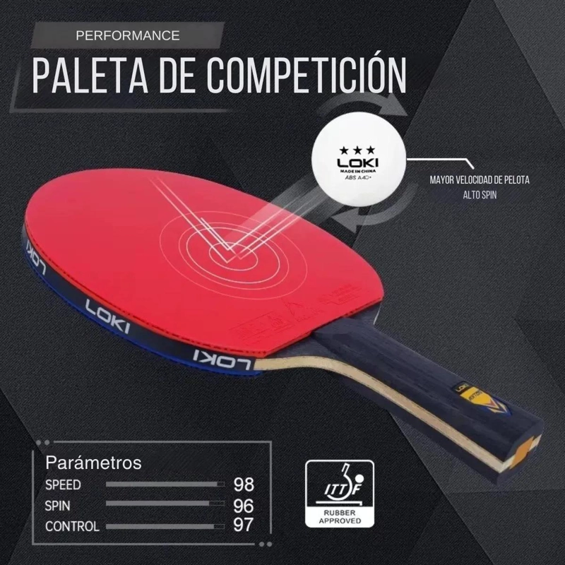 PALETA DE PING PONG PROFESIONAL CON GOMA ITTF Y FUNDA PROTECTORA - 2