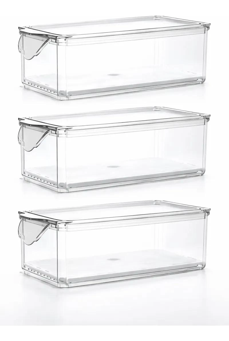 CAJA ORGANIZADORA GRANDE PARA REFRIGERADOR CON TAPA Y MANGO - 1