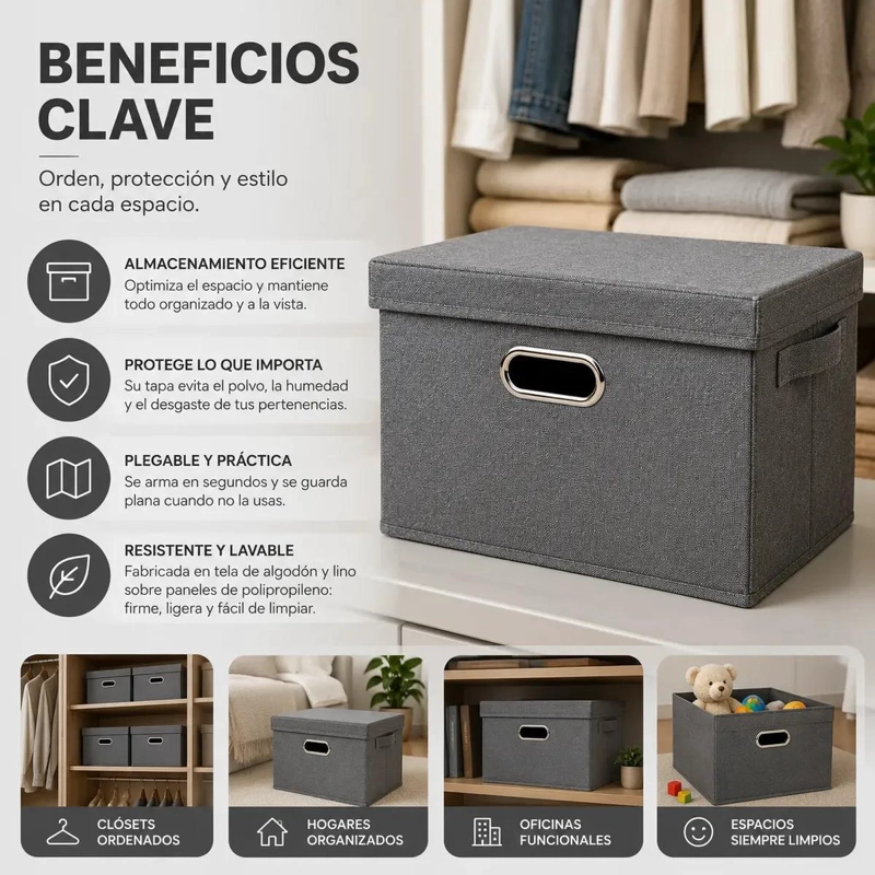 CAJA ORGANIZADORA PLEGABLE CON TAPA PARA OPTIMIZAR ESPACIO - 5