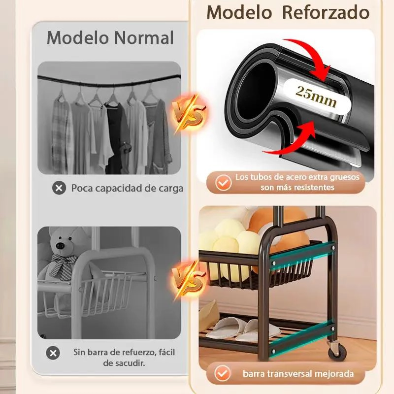 ORGANIZADOR COLGANTE PARA ROPA CON RUEDAS Y PERCHERO DE 120 CM - 4