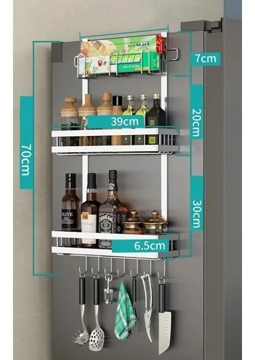 ESTANTE LATERAL PARA NEVERA CON ORGANIZADOR DE COCINA PRACTICO Y FUNCIONAL - 2