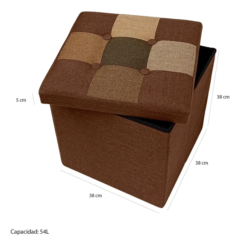 PUFF BAUL PLEGABLE ORGANIZADOR DE TELA MIX CAFE  38X38 CM - 2