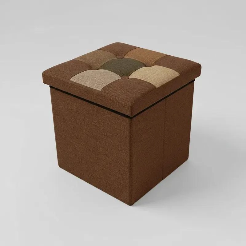 PUFF BAUL PLEGABLE ORGANIZADOR DE TELA MIX CAFE  38X38 CM - 5